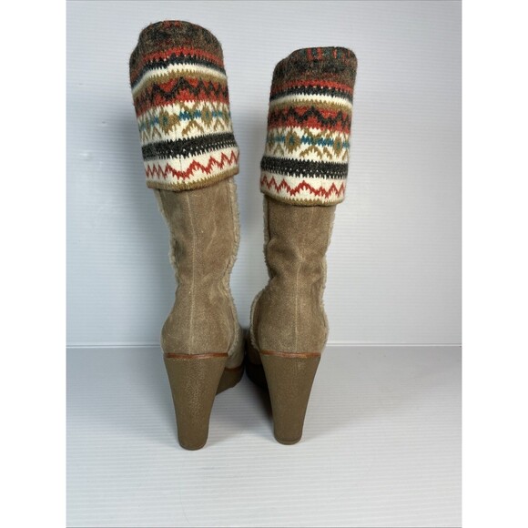 Steve Madden Tan Brown Suede Boots Mid-Calf Sz  6 M Lined Shearling Knit Cuff - Picture 7 of 16